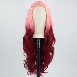 ZHYWIGS Pink Wine Red Lace Front Wigs 26 Inch Long Glueless Synthetic Wig Body Wave for Women Pink Ombre Rose Red Heat Resistant