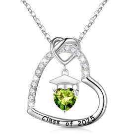 Turandoss Class of 2025 Graduation Necklace for Her 2025 - Dainty S925 Sterling Silver Birthstone Necklace for Women College High School Friendship Graduation Gifts for Her Friends Daughter Classmates