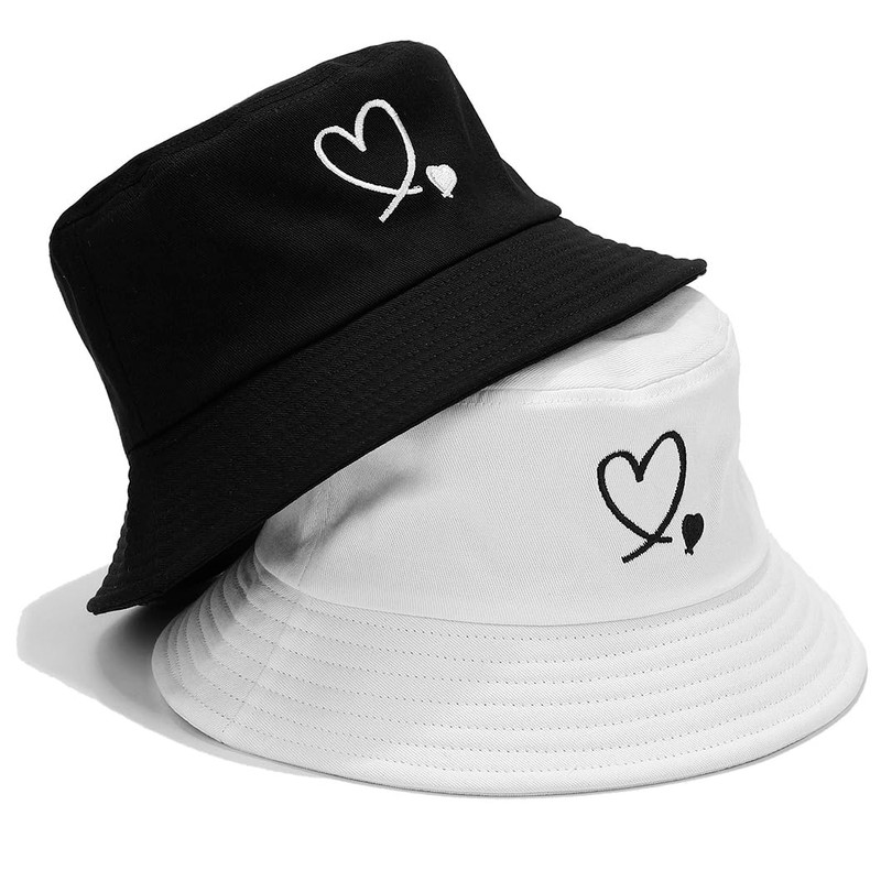 Malaxlx Love Heart White Bucket Hat Beach Sun Hat for