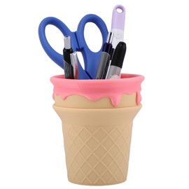 Portalápices Decorativo en Forma de Cono de Helado, Lapicero Nieve, Regalo Maestros (Fresa)