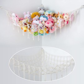 Unicorn Castle Stuffed Animals Hammock Net Toy Storage Organizer, Stuffed Animals Storage Toy Holder Boho Wall Hanging Décor for Nursery Kids Play Room Bedroom,White