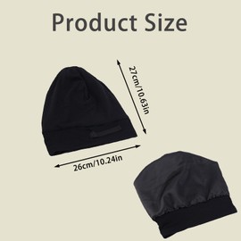fKiZanthene Satin Bonnet Sleep Cap, Unisex Satin-Lined Beanie Hat with Adjustable Strap, Silk Hair Protection Bonne, Slouchy Night Sleeping Hat for Women & Men Black