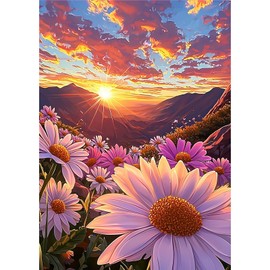 MOGTAA Daisy Diamond Art Kits for Adults, 5D Full Drill Diamond Painting Kits for Adults Beginners, DIY Sunset Landscape Round Diamond Dots for Adults, Gem Art for Home Decor 12 X 16Inch