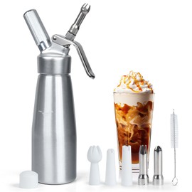 Whipped Cream Dispenser, 1 Pint Aluminum Cream Whipper with 6 Nozzles