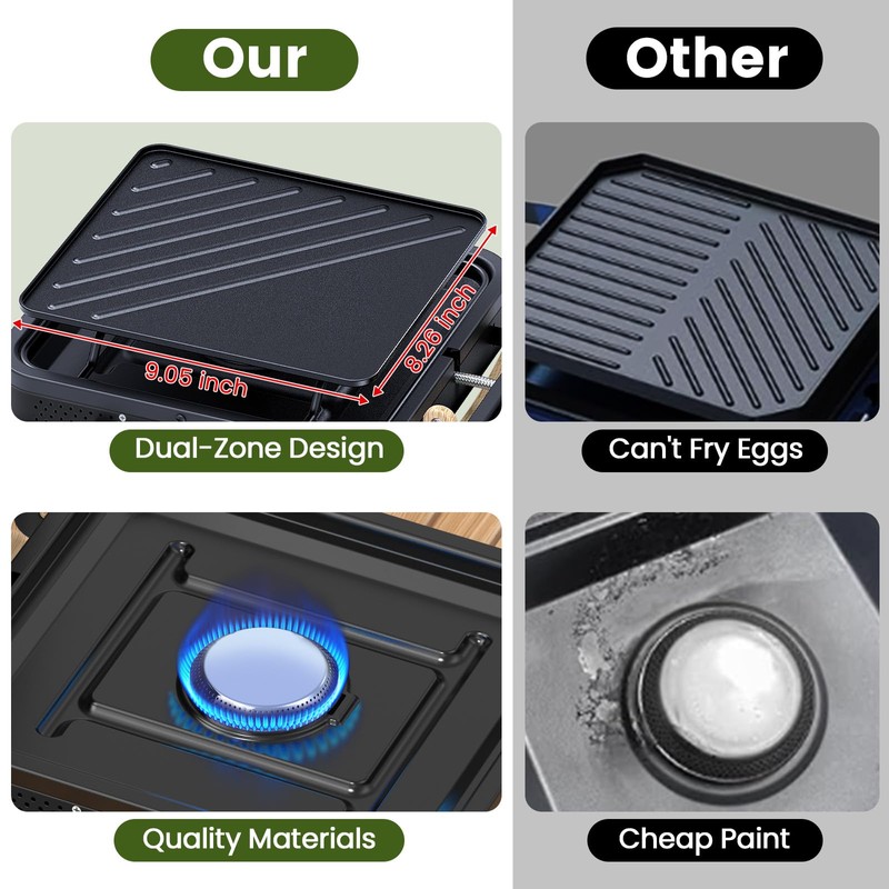 OGERY 2-Burner Foldable Camping Stove with Griddle (Textured & Smooth)