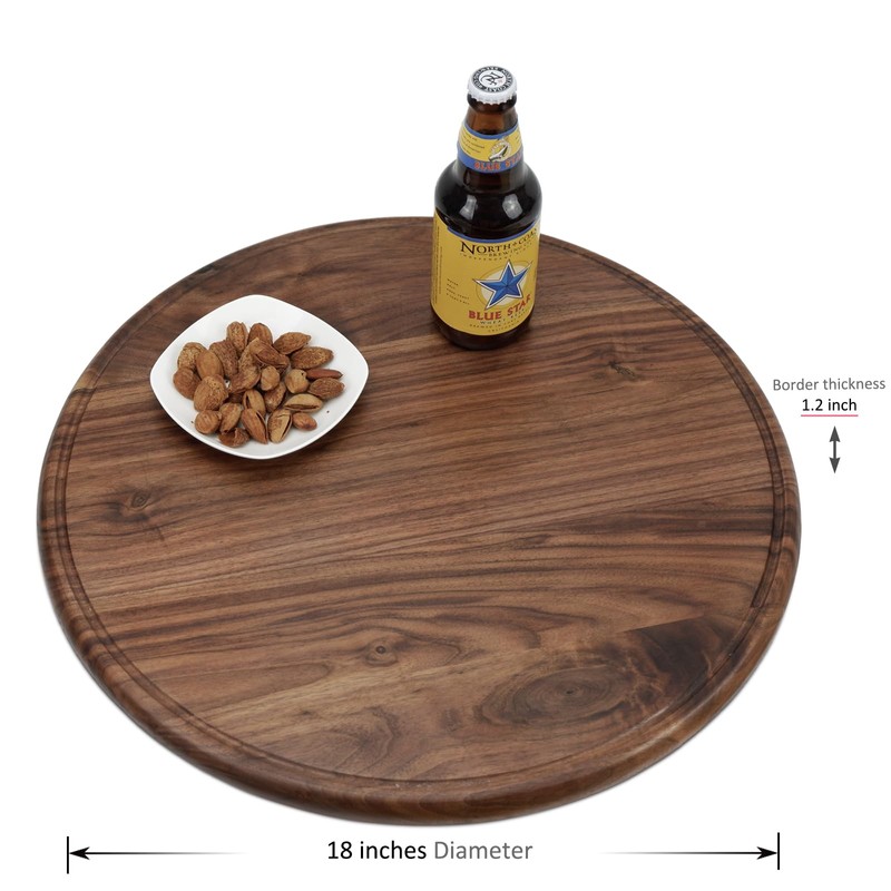 MAGIGO 18 Inches Round Walnut Wood Cutting Board for Kitchen,