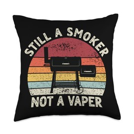 Funny Barbecue Smoking Pitmaster Accessories Still Vaper Retro BBQ Smoker Grilling Dad Throw Pillow, 18x18, Multicolor