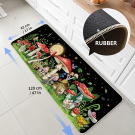 Cute Mushroom Kitchen Rugs Mats for Floor,1 Piece Witchy Decor Floor Mats Comfort Non-Slip Washable for Kitchen Farmhouse Indoor Home Decor Funny Doormat, Black 17"x47"