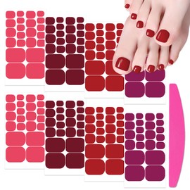 SILPECWEE 8 Sheets Dark Red Nail Wraps for Toes Toe Nail Stickers Decals Toenail Polish Strips Gel Nail Strips Self Adhesive Toenails Polish Stickers Manicure Design with Nail File
