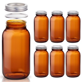 6 Pieces 64 oz Amber Glass Mason Jars Glass Mason Jars Amber Canning Jar Container Set Embossed Half Gallon Fermenting Jars with Airtight Lids for Canning Freezing Preserving Beverages Jar Decor