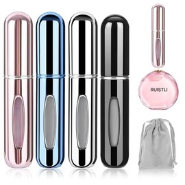 RUISTLI Atomizador Perfume 4 PCS Travel Essentials, decants Perfumes 5ml, Mini Atomizador Perfume Rellenables, Porta Perfume para Viaje para Mujer-Hombre (con Bolsa de Terciopelo Gris)