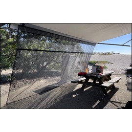 RV Awning Shade Screen with Zipper 9'X12'3'' - Black Mesh Camper Awning Shade Screen, Universal Trailer Camper RV Awning Sun Shade Screen - Comes with Ground Nail Hammer Set