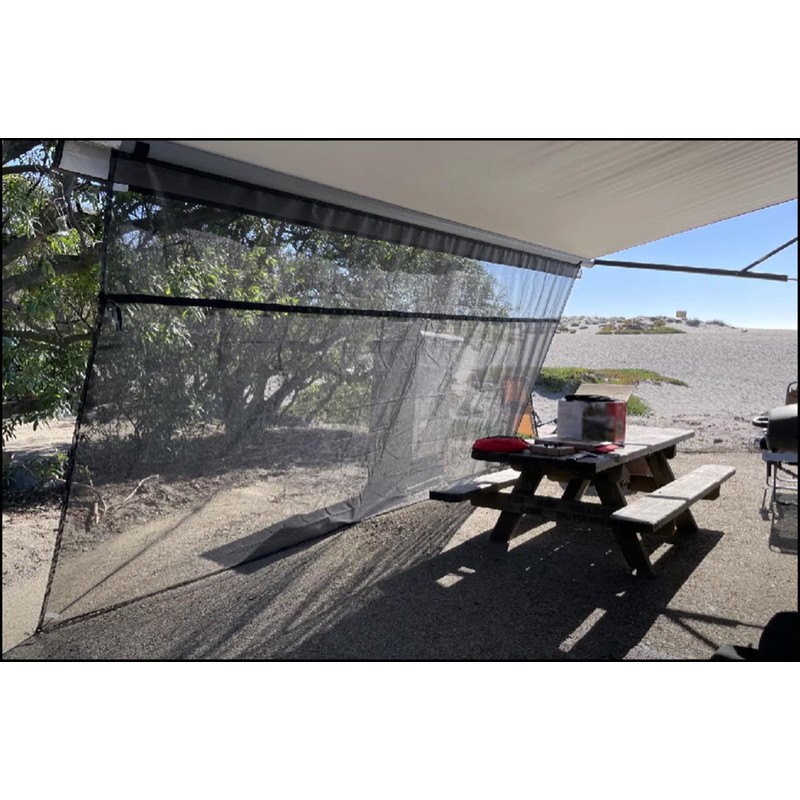 RV Awning Shade Screen with Zipper 9'X12'3'' - Black Mesh