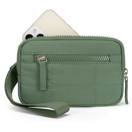 WANNES Wristlet wallets for women Nylon Quilted Wallet with 4 Zippers,Travel Credit Card,Holder Cell Phone Organizer,coin purse(Green)