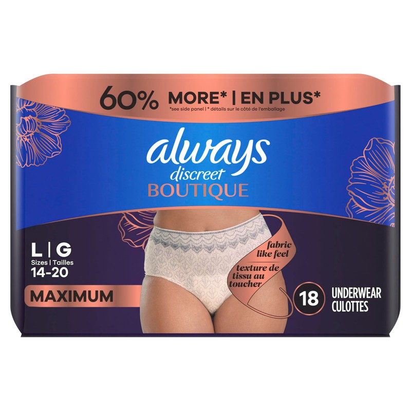Always Discreet Boutique Incontinence and Postpartum Underwear for Women, Maximum