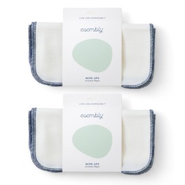 Esembly Wipe Ups, Organic Cotton Reusable Baby Wipes, Soft and Sturdy Washable Cloth Diaper Wipes, One Size, 2 x 12-pk (24 wipes)