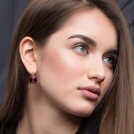 Austrian Crystal Round Drop Earrings for Women 14K Gold Plated Hypoallergenic Leverback Hoop Earrings (Purple)