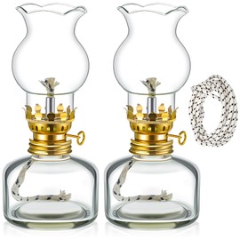 Yexiya 2 Pieces Rustic Oil Lamp Lantern Large Classic Kerosene Lamp Vintage Glass Kerosene Lamp Chamber Oil Lamps with 6.6 ft Extra Oil Lamp Wick for Indoor Use Home Decor Lighting (Retro)