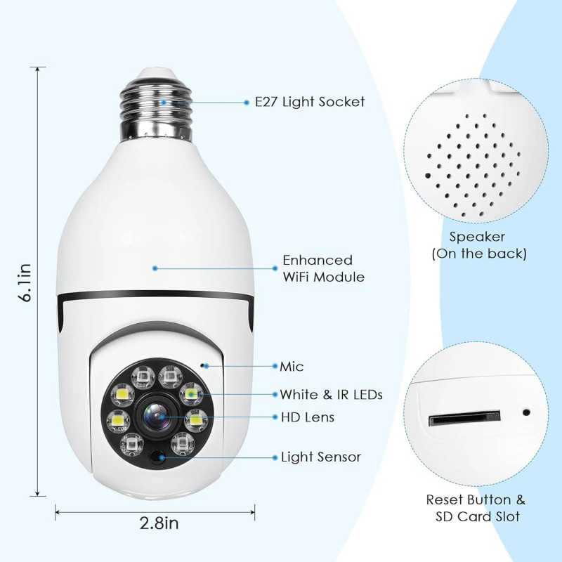 Wesecuu 2MP Wireless Light Bulb Security Camera 2.4G WiFi Outdoor