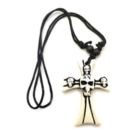Teri's Boutique Punk Gothic Skull Cross Pendant Men's Adjustable Length Style Fashion Necklaces (White)