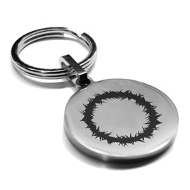 Comfort Zone Studios Stainless Steel Religious Crown of Thorns Round Medallion Keychain Circle Ring, Silver