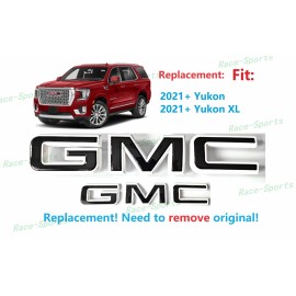 Auto GMC 2PCS Set Front Rear White Black GMC Emblems Badges Fit For 2021+ Yukon Yukon XL
