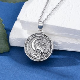 PELOVNY Wolf Locket Necklace That Holds Pictures 925 Sterling Silver Moon Wolf Pendant Jewelry Gifts for Women Men