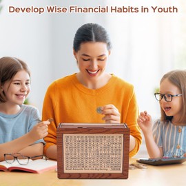 10000 Savings Challenge Box – Wooden Money Saving Box for Cash, Counting Piggy Bank for Adults & Kids, 10K Smash Box, Cash Vault for Real Money, Fun Budget Gift for Saving Goals