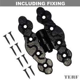 TERF® 80mm Traditional Vintage Style Antique Black Fancy Door Hinges 80mm [3.15 inch] Folding For Home Furniture Bathroom Cabinet Window Wardrobe Showcase Doors Including Fixing Screw - Pack of 4