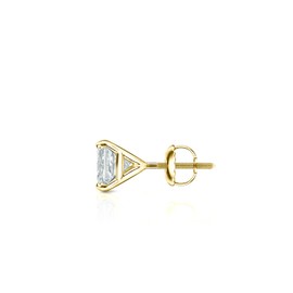 14k Yellow Gold Princess Diamond Simulated Cubic Zirconia SINGLE Stud Earrings 4-Prong(1/4ct,Excellent Quality)