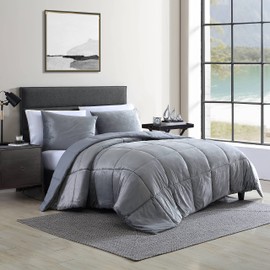 Nautica - Twin XL Comforter Set, Micromink Reverse Bedding with Matching Sham, Medium-Weight, Dorm Essentials, Oeko-Tex Certified (Bristol Grey)
