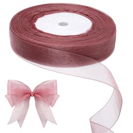 Rose Gold Sheer Chiffon Organza Ribbon, 2cm 45m Gift Wrapping Ribbon 1 Roll Soft Durable Gift Wrapping Ribbons for Wedding Invitations Christmas Baby Shower Birthday Party Decoration