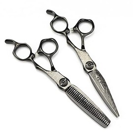 Hair Cutting Scissors, 6 Inch Professional Upscale Scissor Black Damascus Hair Cutting Scissors Haircut Thinning Barber Shears Hairdresser Scissors Set