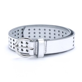 Peppercorn Kids Young Girls Shiny PU Leather Belt (S/M 4-7Y, Silver Stars)