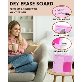 HAYVAN 12"x10" Acrylic Pink Dry Erase Board - Tabletop Whiteboard with 2 Markers, 2 Metal Stands & 1 Cleaning Cloth, 4mm Thick to-Do List Memo Board for Office, Home, School