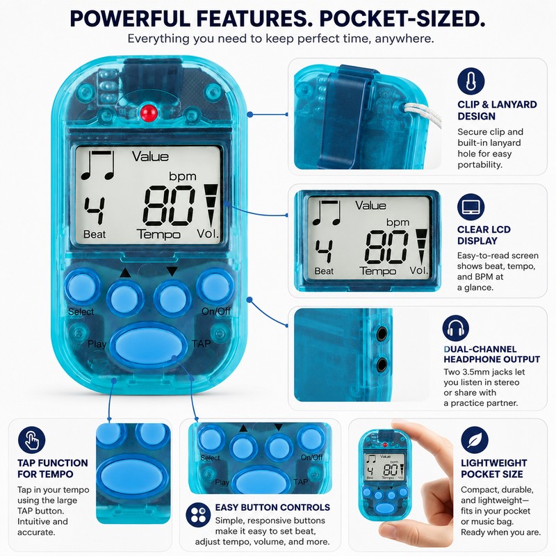 Mini Digital Metronome for Music Practice – Clip-On LCD Tempo