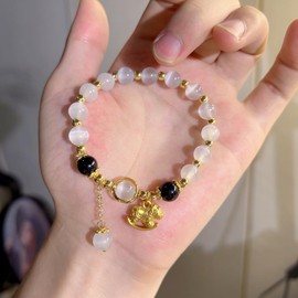 QRH Chinese New Year of The Horse Natural Stone Bracelets Horse Stone Stretch Beads Bracelet Gold Zodiac Horses White Natural Stone Bracelets Horses Good Luck Amulet Blessing New Year Bracelet Gift