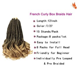 EFFGOCO Short French Curl Braiding Hair 12 Inch Pre Looped French Curl Crochet Braids 8 Packs Goddess Box Braids Crochet Hair for Black Women French Curly Braiding Hair Extensions(12 Inch,T/27)