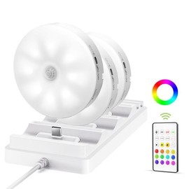 EZVALO Under Cabinet Lighting with Charging Station,1000mAh Rechargeable Lock Lights with Remote, 3 Color Temps & RGB Closet Lights, Dimmable Motion Sensor Lights for Shelf, Kitchen - size: 3packs with Station