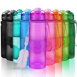 ZORRI Water Bottles, BPA Free Leakproof 32oz 1 litre Water Bottle for Kids|Eco Friendly Tritan Sports Water Bottle for Cycling,Running,Gym,Outdoor|With Fruit Infuser, Bottle Brush|1-Click Flip Top Lid