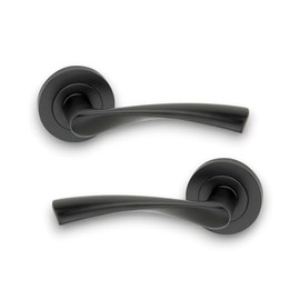 Infinity Decor Pack of Twisted Matt Black Lever Door Pull Handles on Sprung Rose Set - for Interior & Exterior Doors