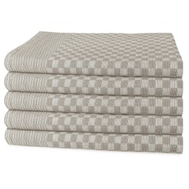 Olivia Rocco Pack Of 5 Kitchen Tea Towels Large 100% Cotton Commercial Grade Check Pattern Lint Free Hotel Quality Dish Cloth Towel Super Absorbent Quick Dry, Natural