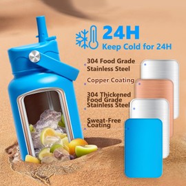 Insulated Water Bottle with Lid & Boot & Stickers, 32 oz Stainless Steel Sweat Free Bottle Keep Cold 24H, BPA-Free Sports Wide Mouth Water Bottle, Blue