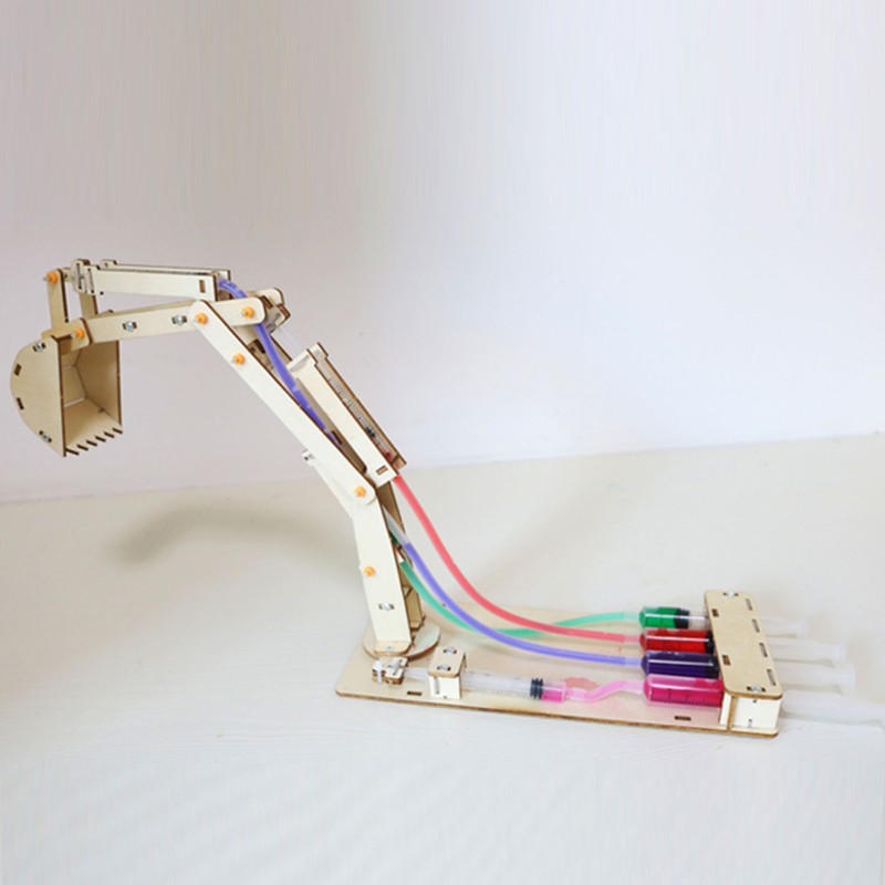Hydraulic Excavator Model Educational Wooden Science Experiment Toy DIY STEM