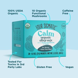 Four Sigmatic Reishi Mushroom Elixir Mix by Four Sigmatic | Coffee Alternative with Organic Reishi Mushroom Powder, Tulsi, Rose Hips & Mint | Support Stress & Sleep | Decaf, Vegan, Gluten-Free & Keto | 20 Packets