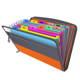 Vanulee Expanding File Folder, Accordion Document Box File Organiser with 13 Multicolour Pockets and Tabs,A4 Paperwork Filing Folders, Orange