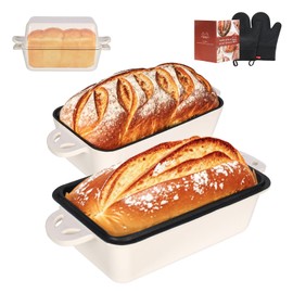 AILITOR 9x5 Enameled Cast Iron Loaf Pan with Lid - 2 in 1 Bread Pan for Baking Homemade Sourdough