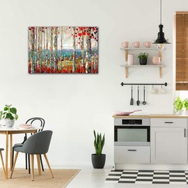 Large Canvas Wall Art for Living Room Bedroom Modern Wall Decor of Red Leaves White Birch Tree Forest Print Painting Artwork Wall Decoration Birch Trees Framed Artwork Easy to Hang for Home 28"x40"