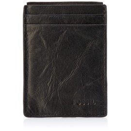 Fossil Men's Leather Minimalist Magnetic Card Case with Money Clip Front Pocket Wallet, Neel Black, One Size