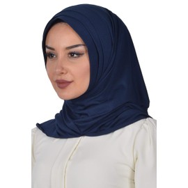 Aisha's Design Jersey Shawl for Women Cotton Instant Wrap Modesty Turban Cap Scarf Navy Blue